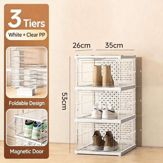 Collapsible Shoe Boxes - Foldable Organizer for Size 13