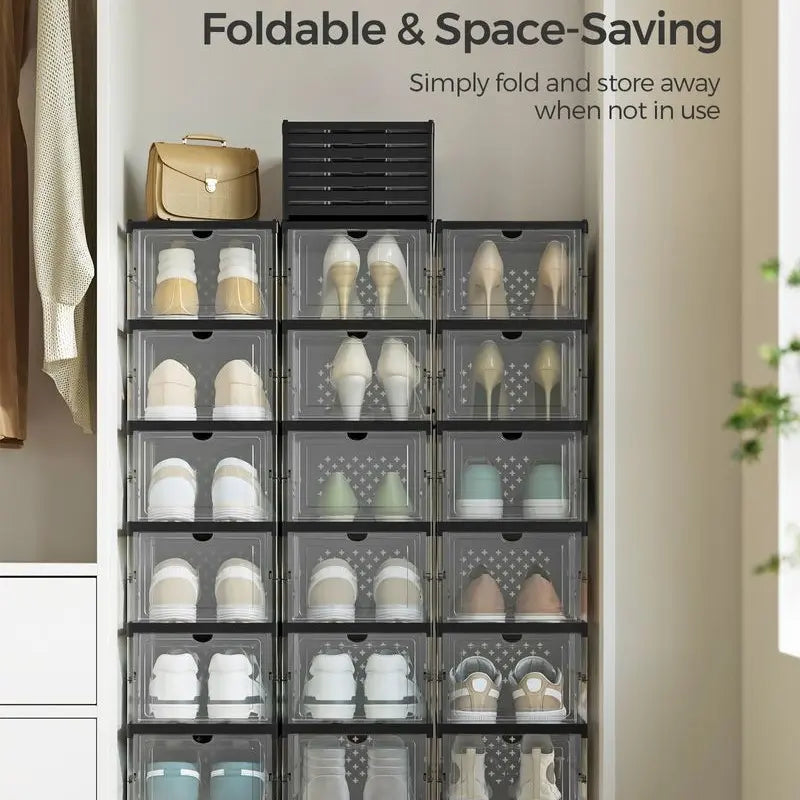 SONGMICS Collapsible Shoe Boxes - Foldable Organizer for Size 13