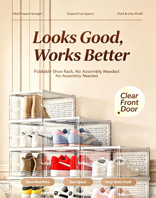 Collapsible Shoe Boxes - Foldable Organizer for Size 13